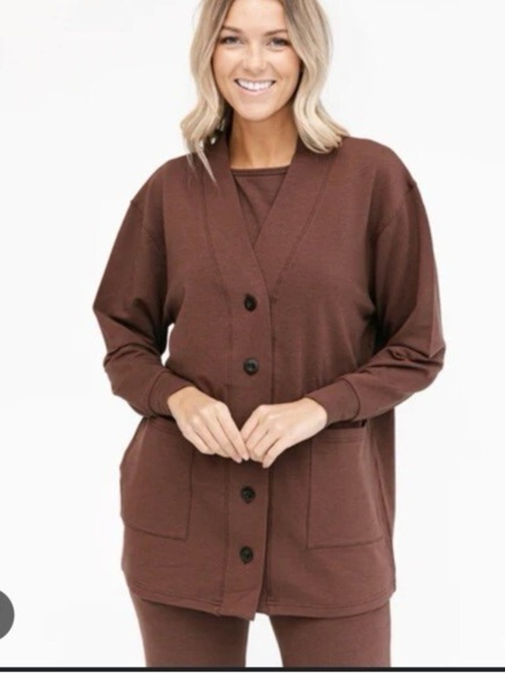 Smash + Tess The Elevate Everywear Brown Button-Front Women's Cardigan Sweater